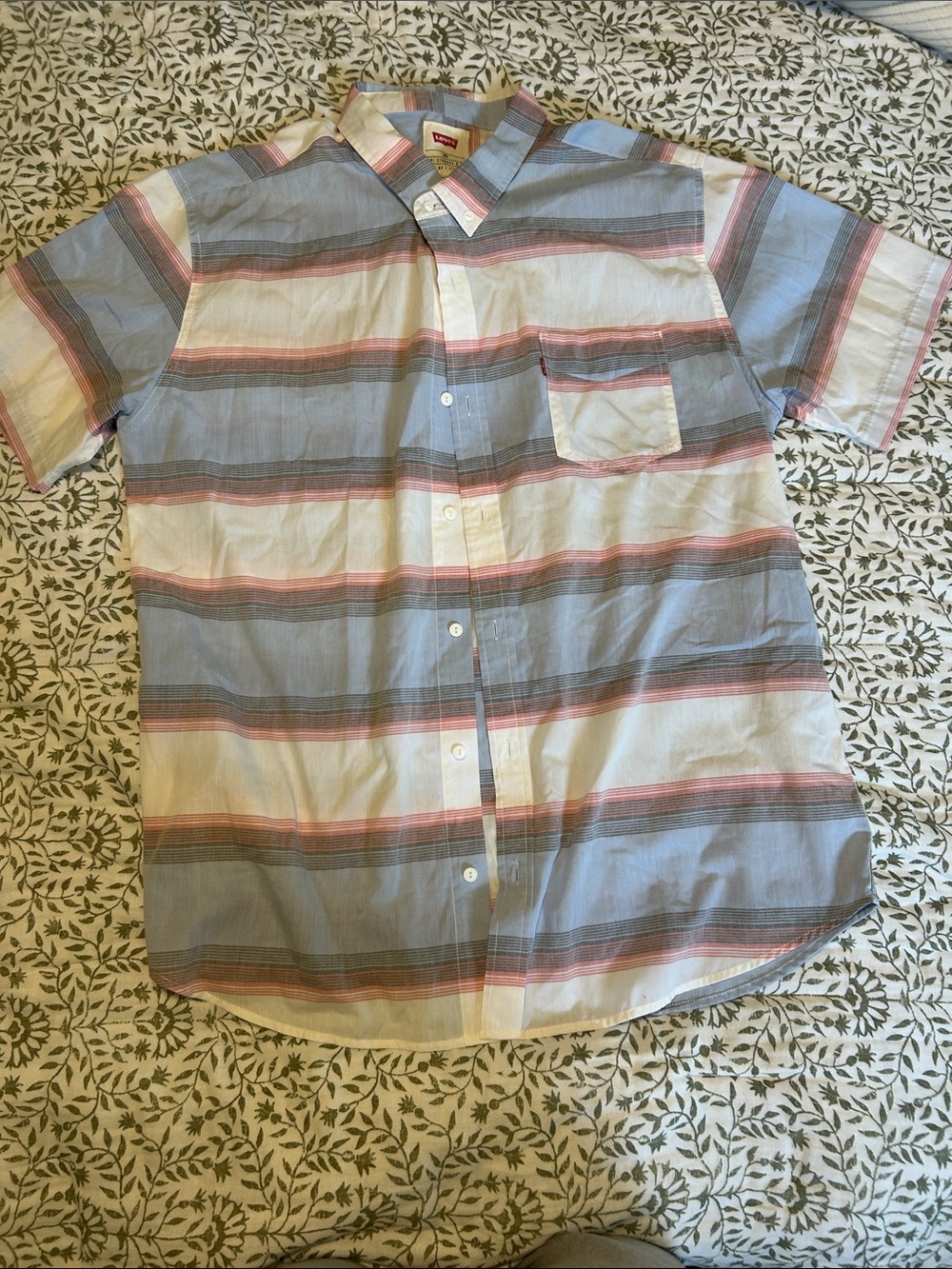 Levi's Short Sleeve Button-Down Stripe Shirt in Blue, White, Pink